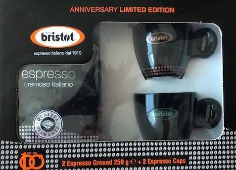 Bristot Dárkové balení Daimante espresso 2x250 g + 2 hrníčky
