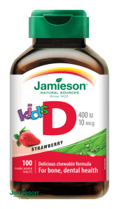 Jamieson Vitamín D3 Kids 400 IU tablety na cucání s příchutí jahody pro děti 100 tablet