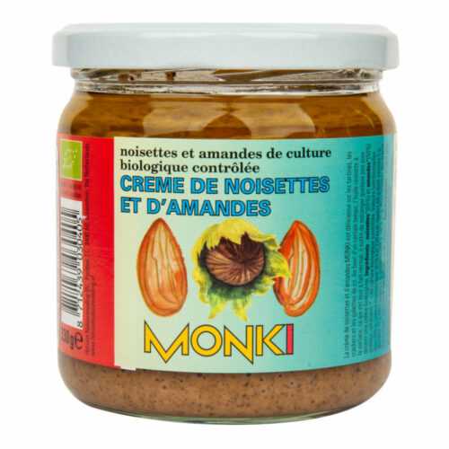 Krém z pražených mandlí a lískových ořechů 330 g BIO   MONKI Monki