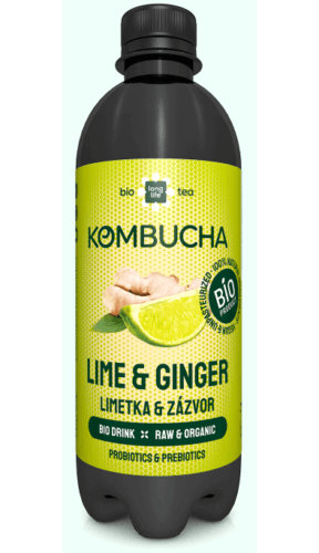 Long life biotea Kombucha limeta zázvor 500 ml