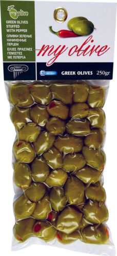 my olivy Zelené olivy plněné červenou papričkou 250 g