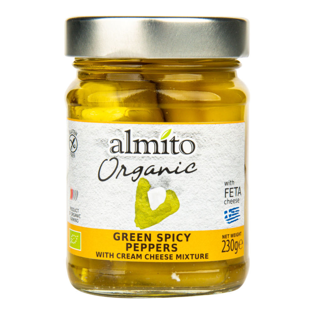 Papriky zelené pikantní plněné sýrem 230 g BIO   ALMITO Almi