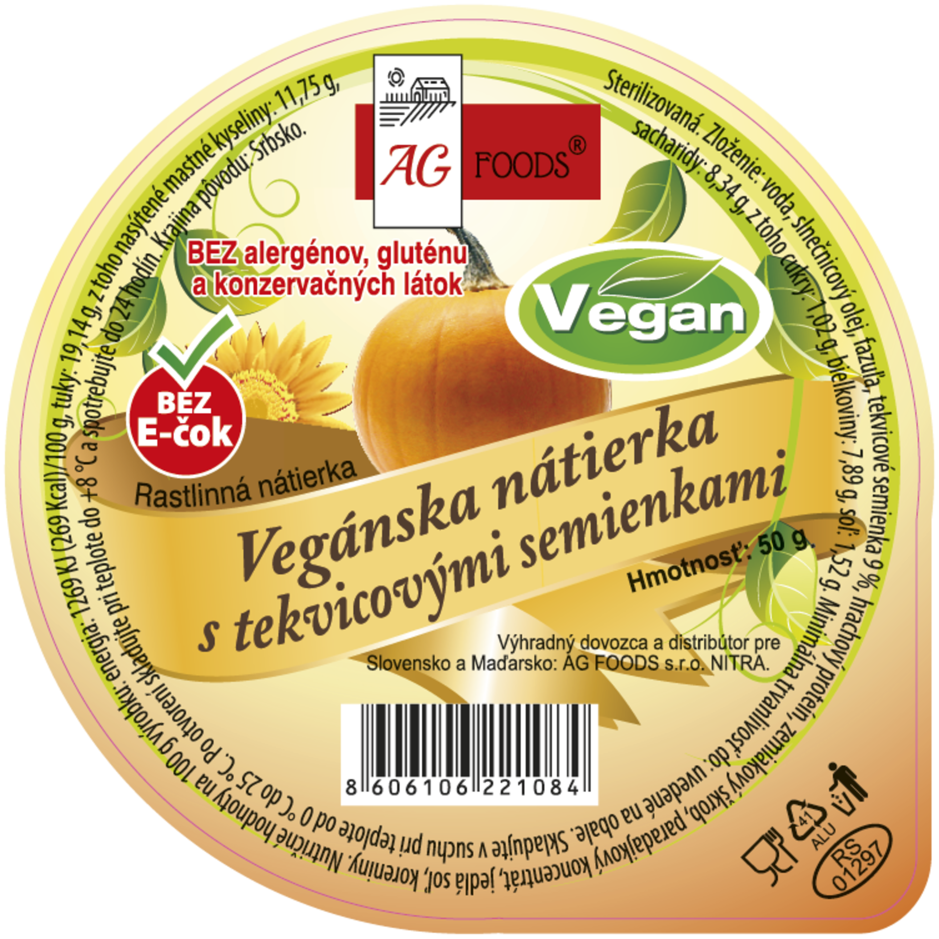 AG Foods Veganská pomazánka s dýňovými semínky 50 g