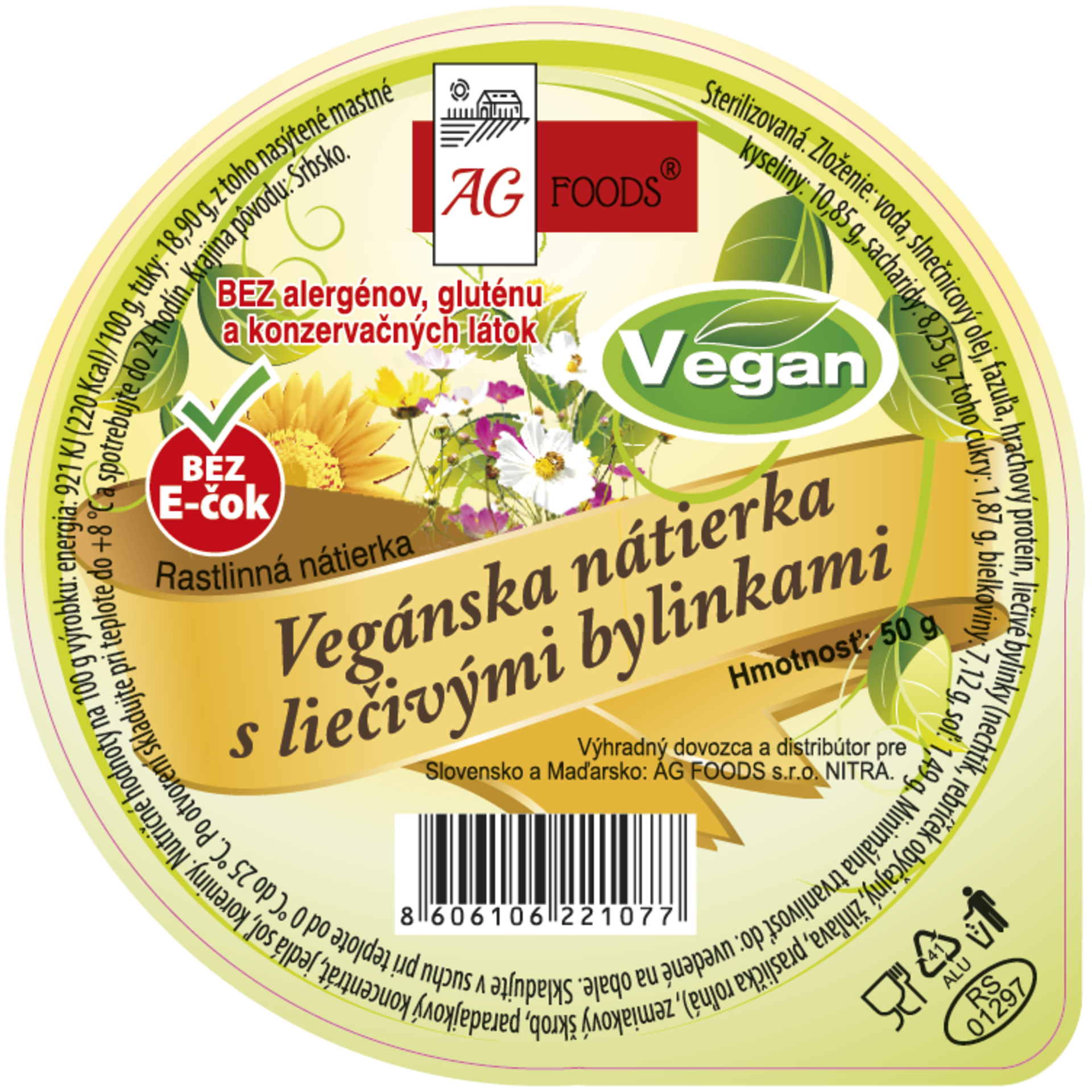 AG Foods Veganská pomazánka s léčivými bylinkami 50 g