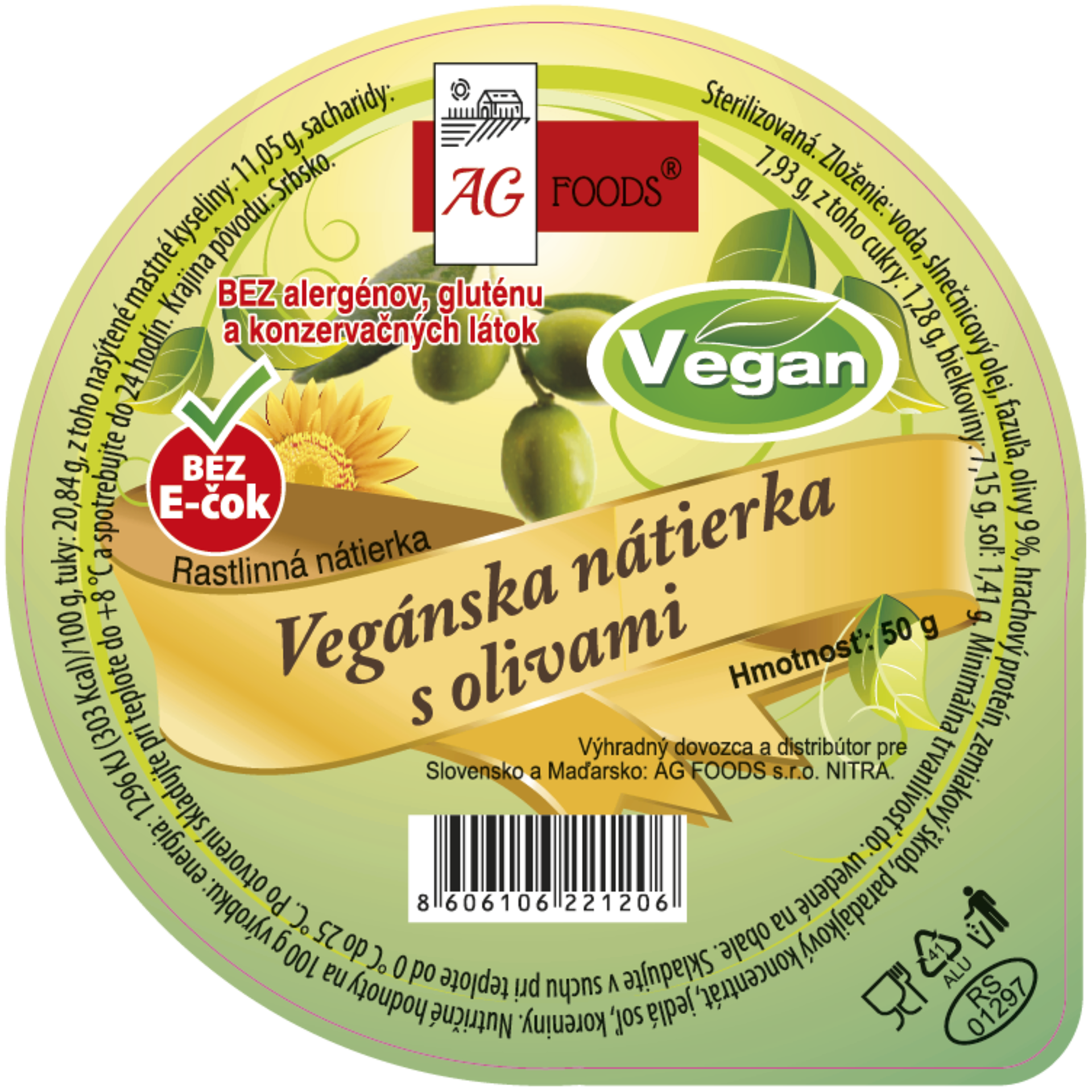 AG Foods Veganská pomazánka s olivami 50 g
