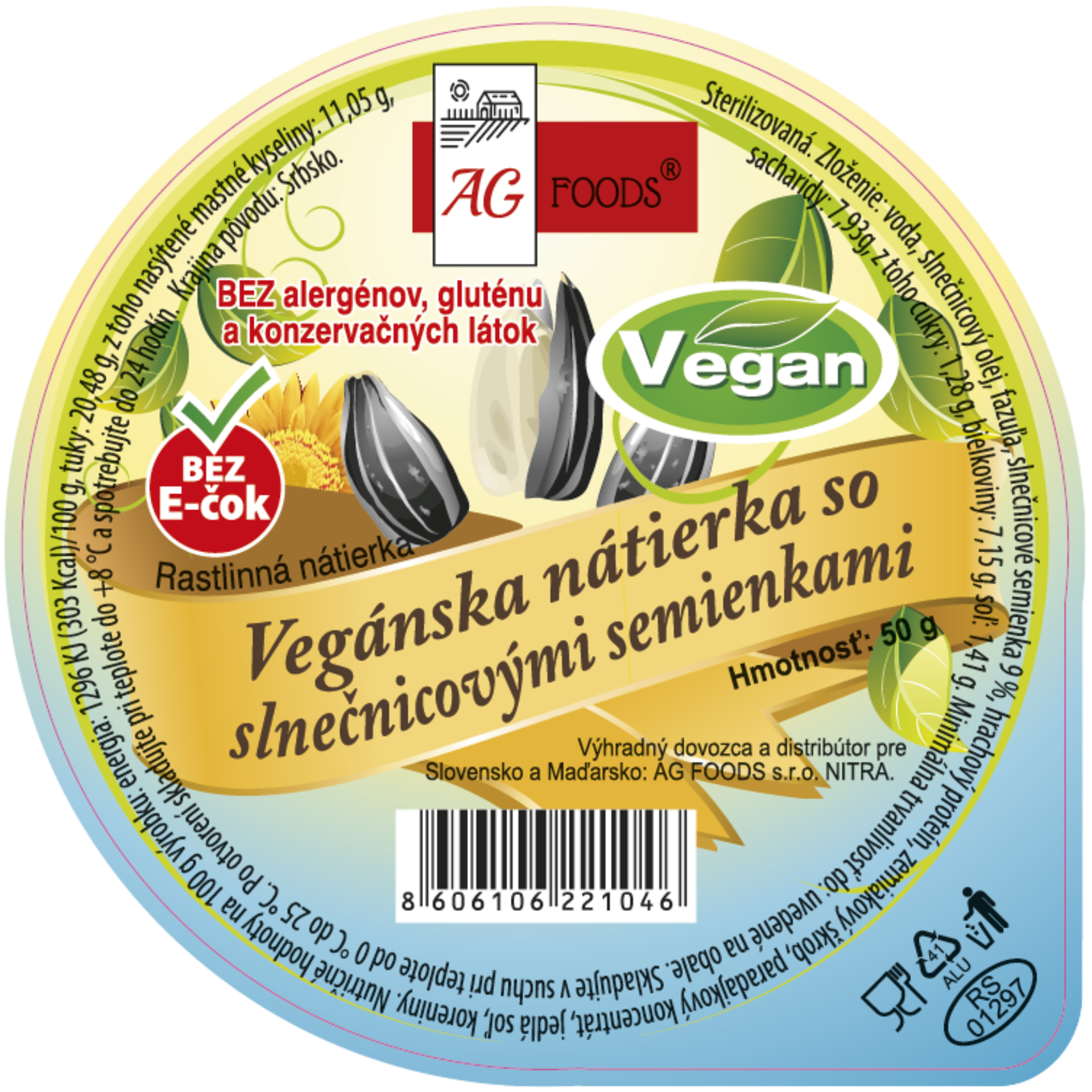 AG Foods Veganská pomazánka se slunečnicovými semínky 50 g