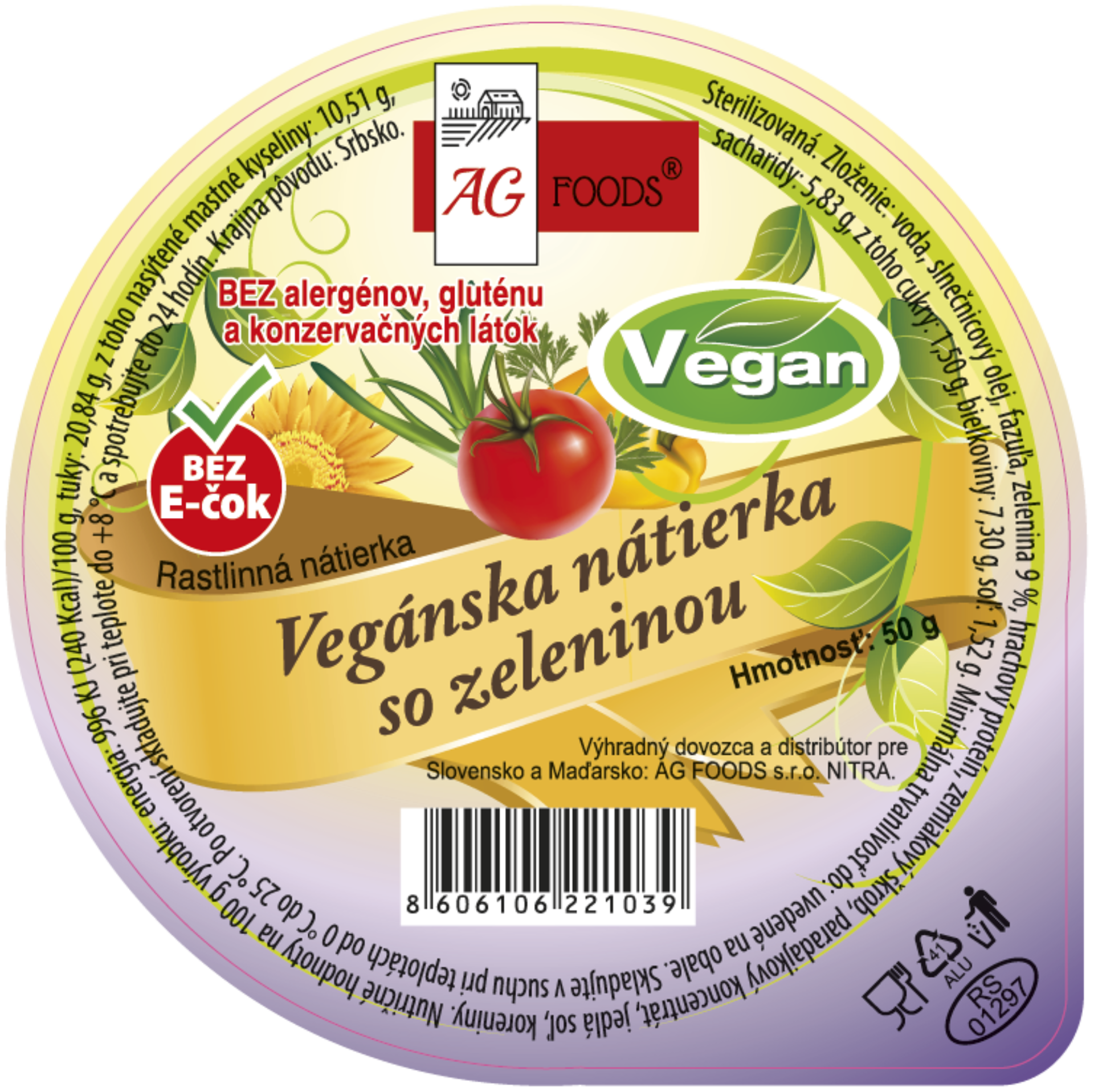 AG Foods Veganská pomazánka se zeleninou 50 g