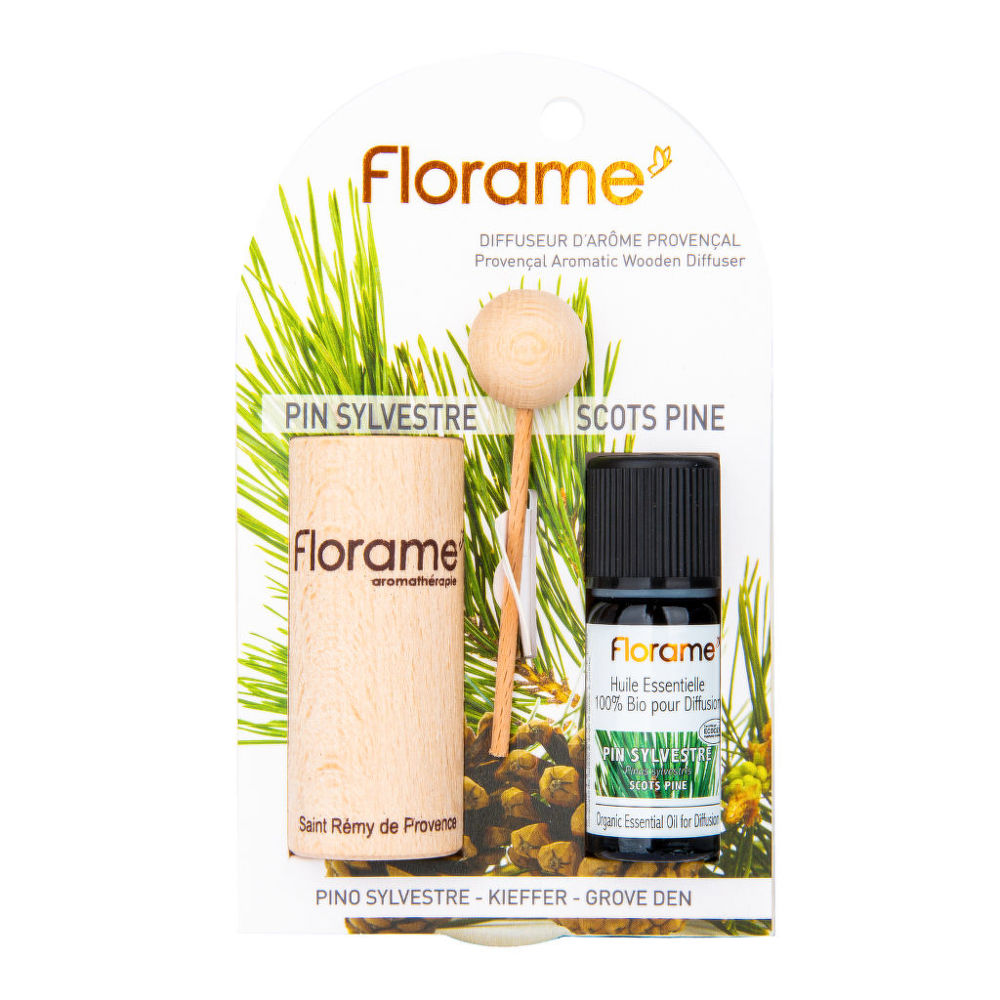 Difuzér provensálský dřevěný + éterický olej Borovice 10 ml BIO   FLORAME Florame