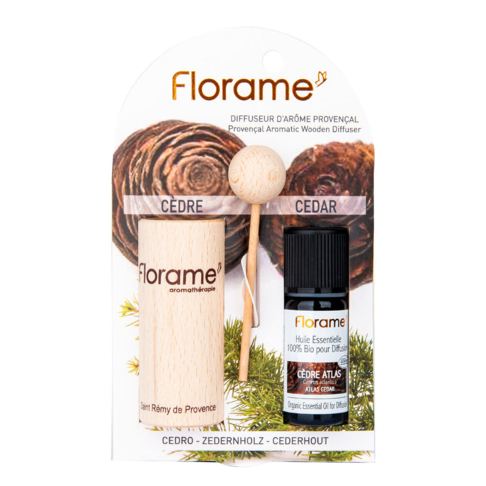 Difuzér provensálský dřevěný + éterický olej Cedr 10 ml BIO   FLORAME Florame