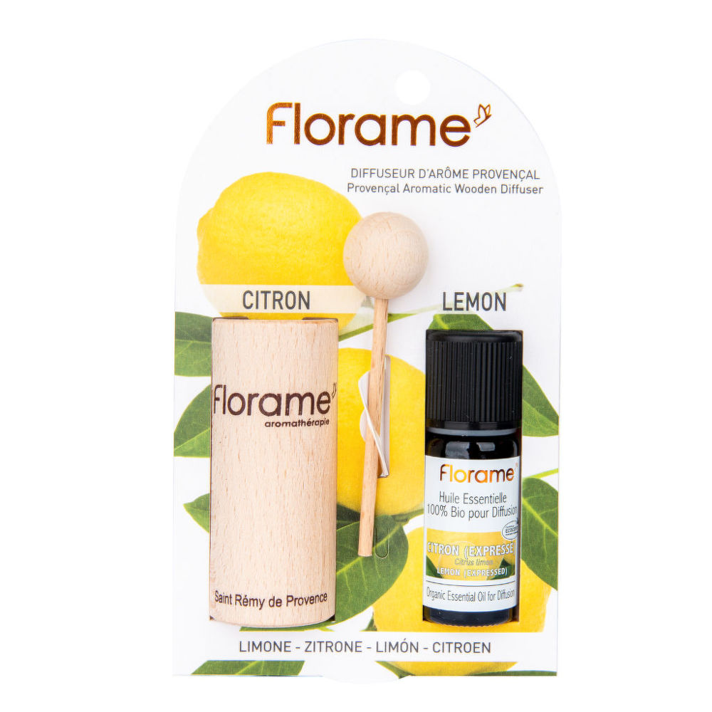 Difuzér provensálský dřevěný + éterický olej Citron 10 ml BIO   FLORAME Florame