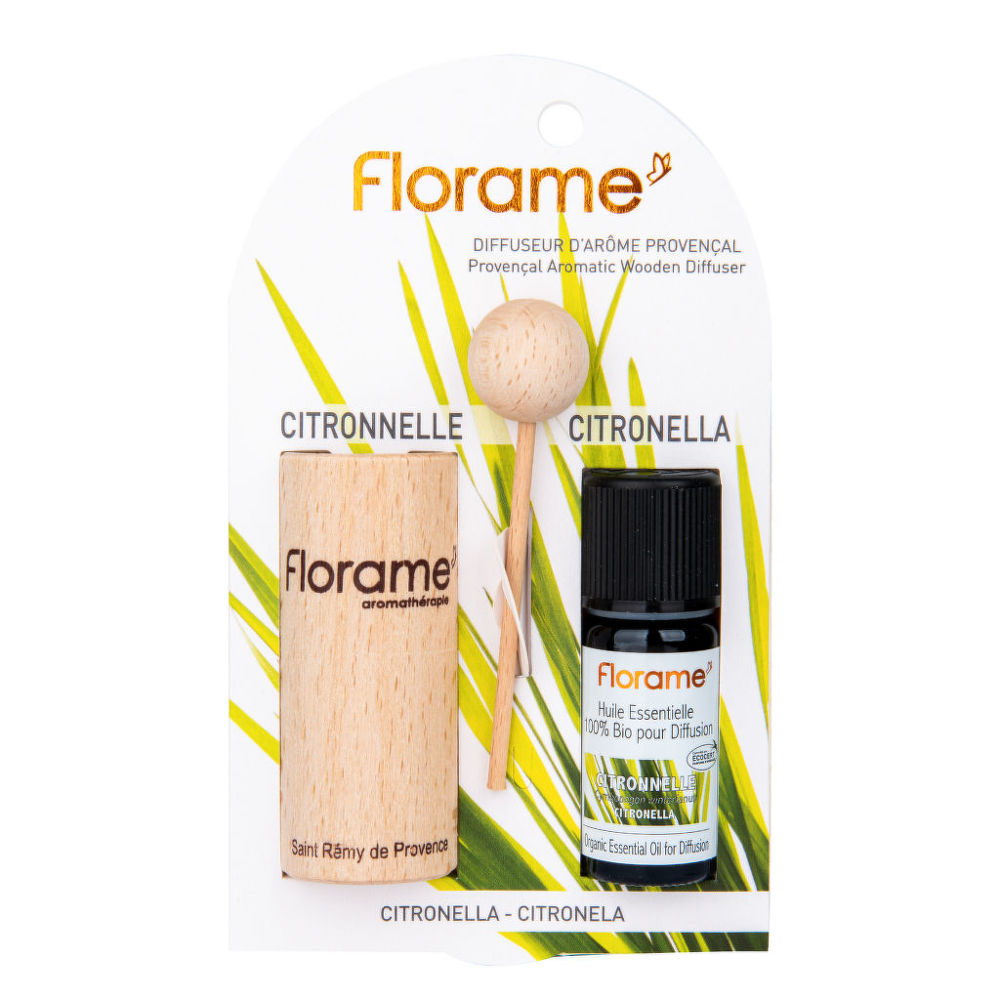 Difuzér provensálský dřevěný + éterický olej Citronela 10 ml BIO   FLORAME Florame