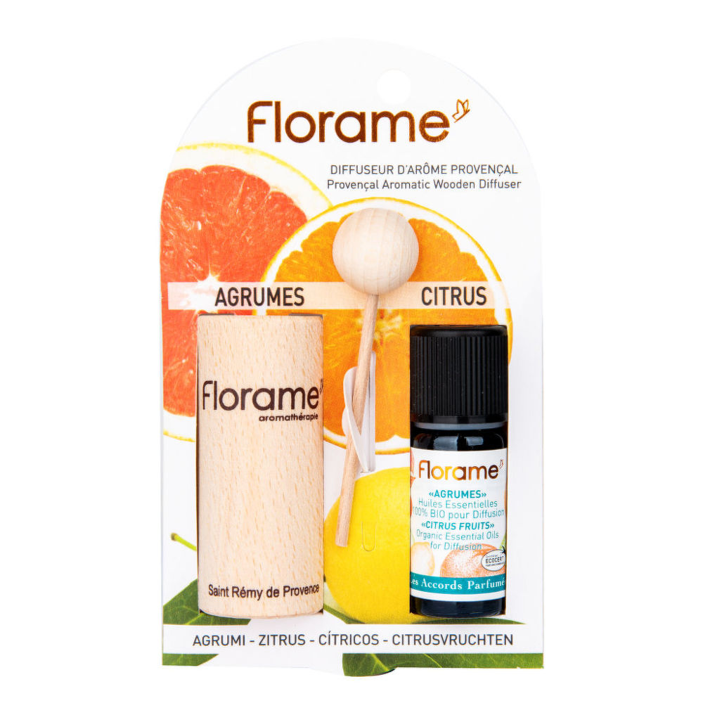 Difuzér provensálský dřevěný + éterický olej Citrusové plody 10 ml BIO   FLORAME Florame