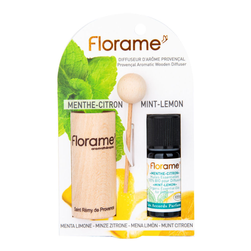 Difuzér provensálský dřevěný + éterický olej Máta-citron 10 ml BIO   FLORAME Florame