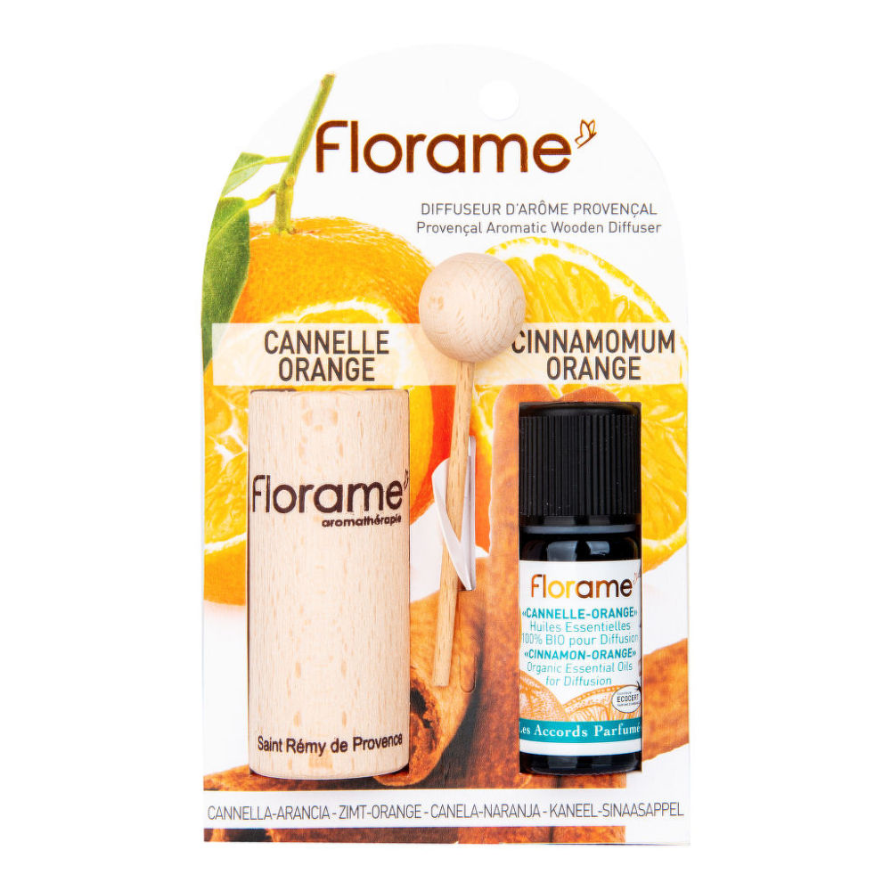 Difuzér provensálský dřevěný + éterický olej Skořice-pomeranč 10 ml BIO   FLORAME Florame