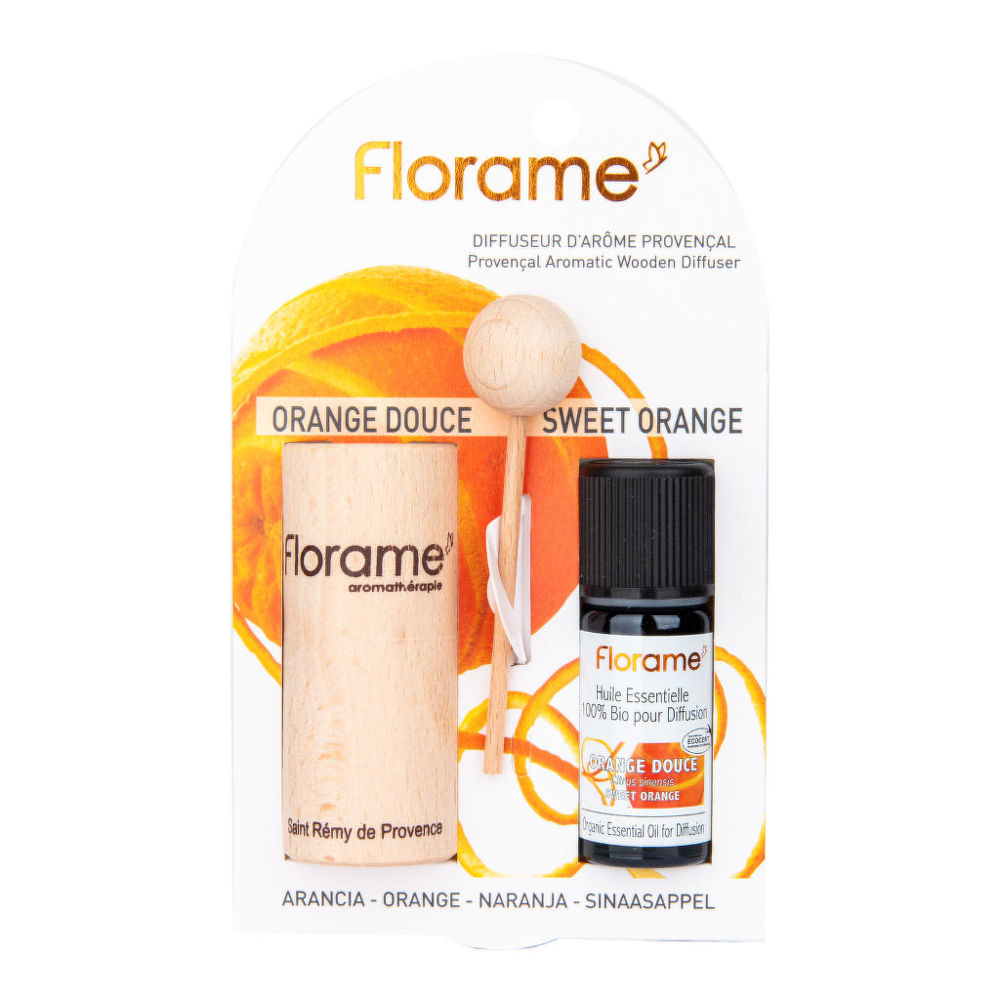 Difuzér provensálský dřevěný + éterický olej Sladký pomeranč 10 ml BIO   FLORAME Florame