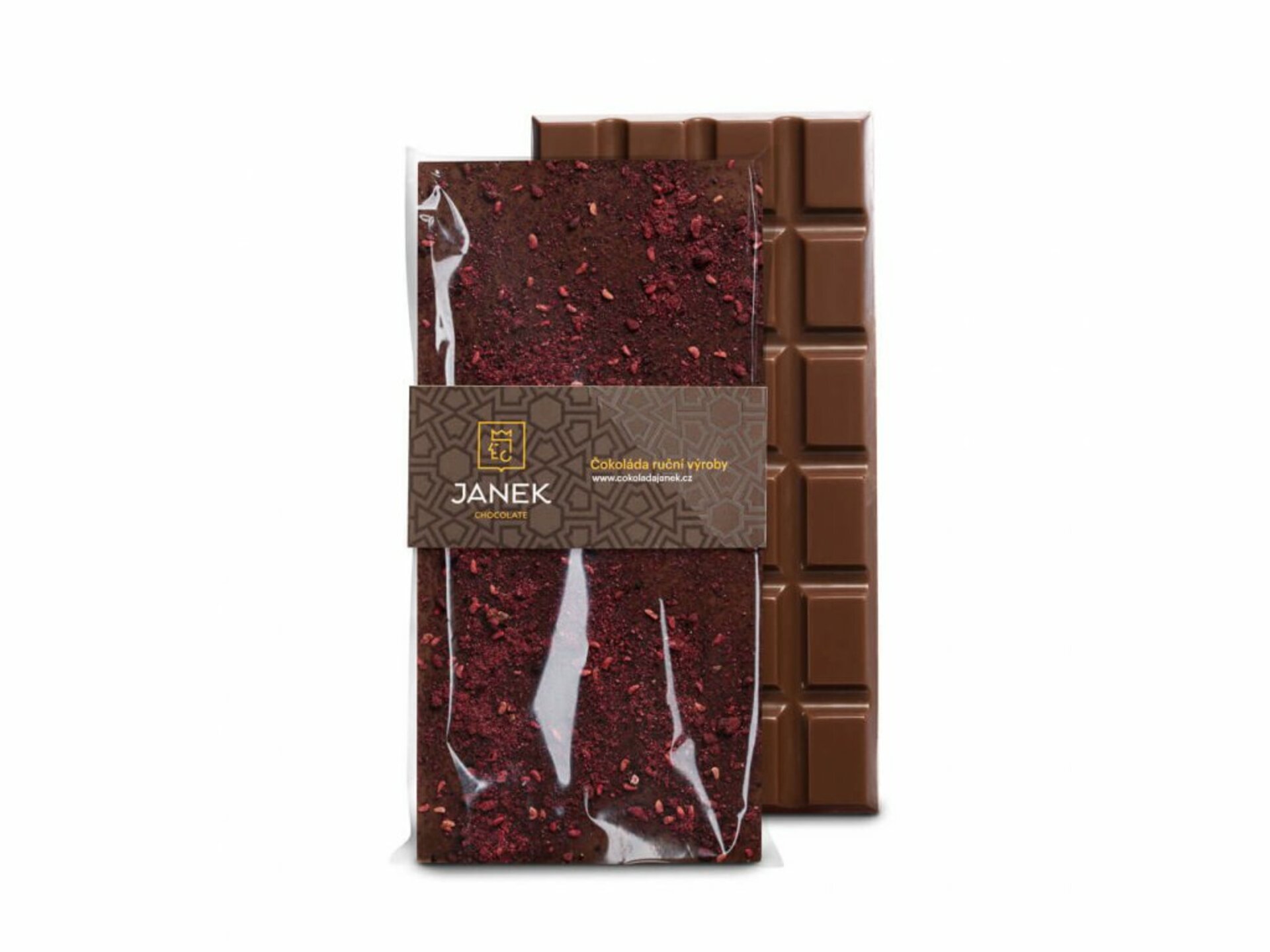Čokoládovna Janek Mléčná čokoláda s drcenými lyofilizovanými malinami 85 g