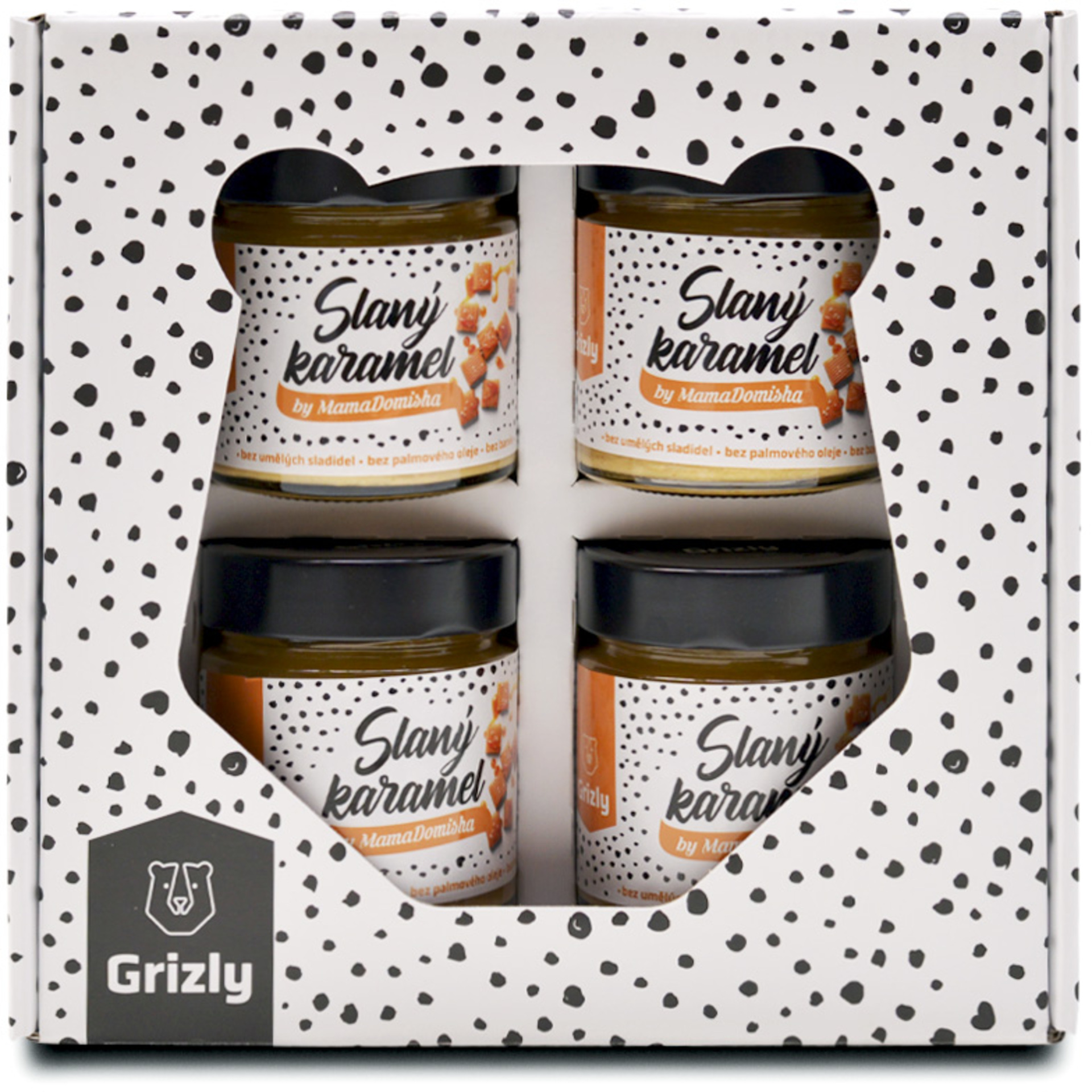 GRIZLY Dárkový set Slaný karamel by @mamadomisha 4×250 g
