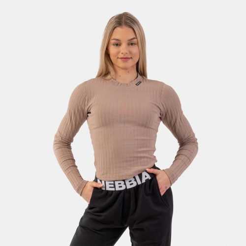 Dámské tričko Ribbed Long Sleeve Top Organic Cotton Brown M - NEBBIA NEBBIA