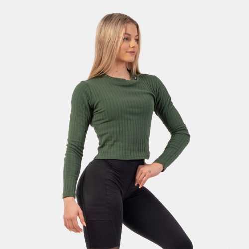 Dámské tričko Ribbed Long Sleeve Top Organic Cotton Dark Green XS - NEBBIA NEBBIA