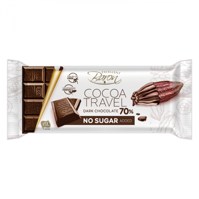 Hořká čokoláda bez přidaného cukru Cocoa travel 22 x 90 g - Baron Baron