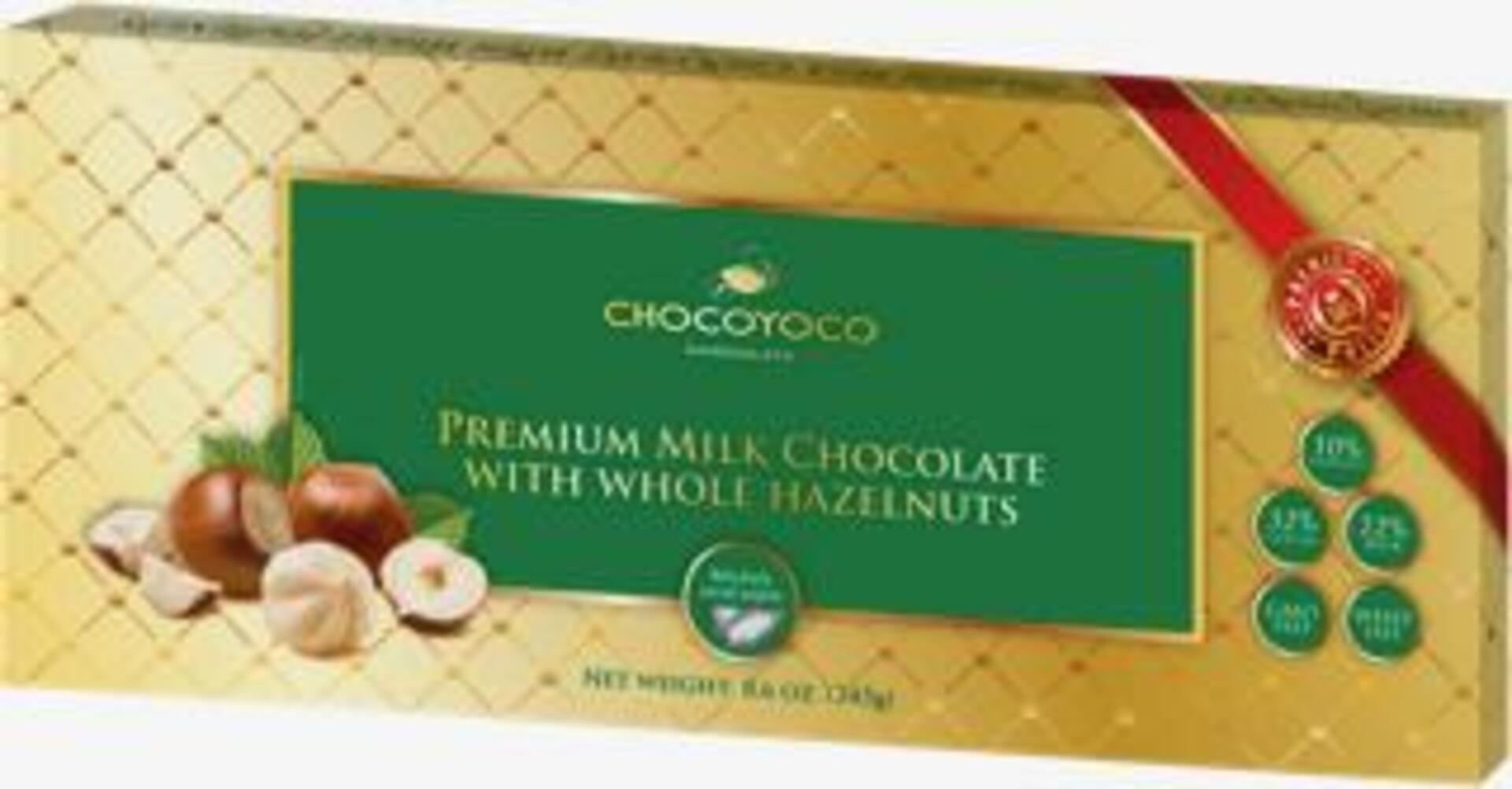 Chocoyoco Premium mléčná čokoláda 245 g celé lískové oříšky expirace