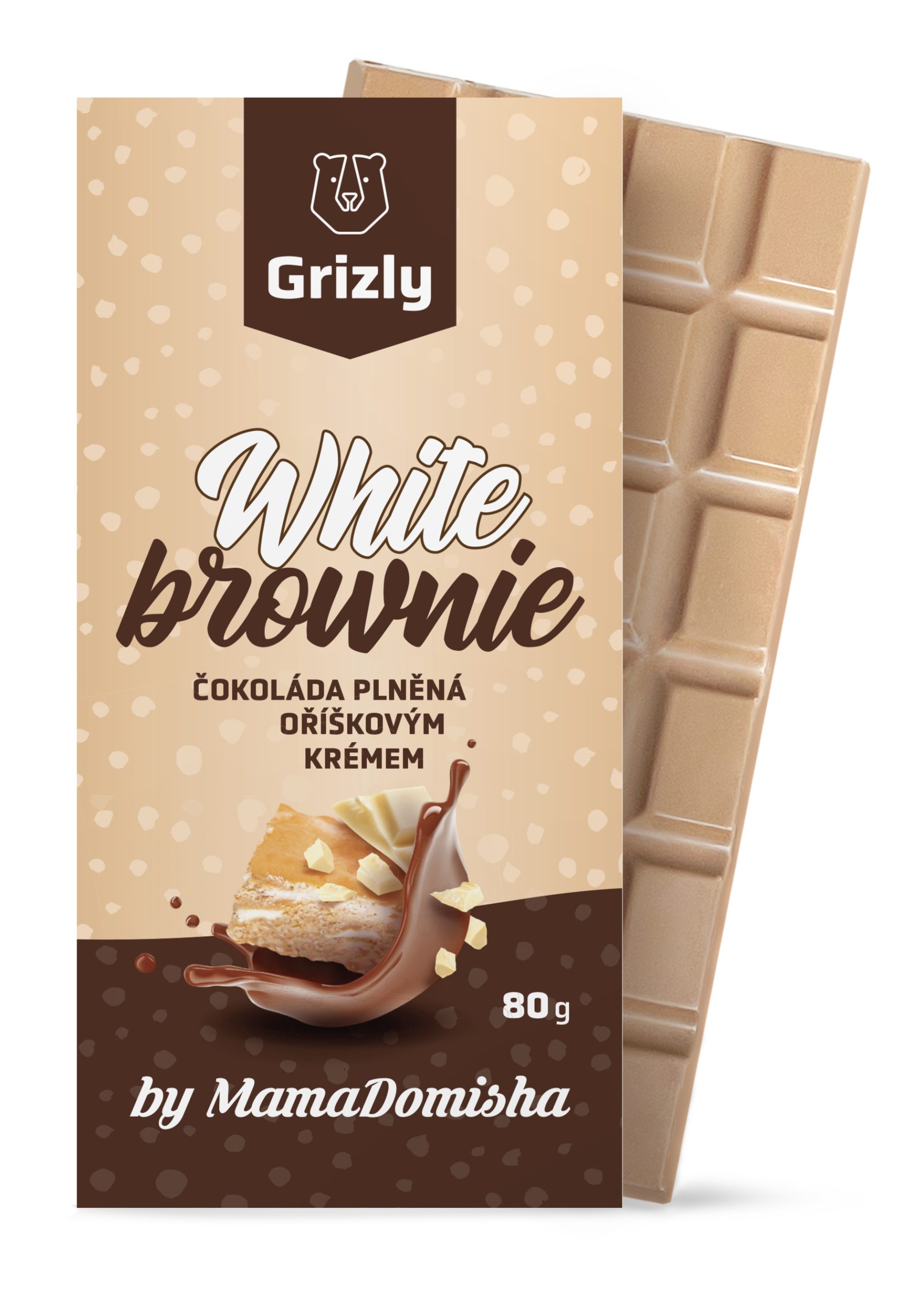 GRIZLY Bílá karamelová čokoláda plněná oříškovým krémem White Brownie by @mamadomisha 80 g