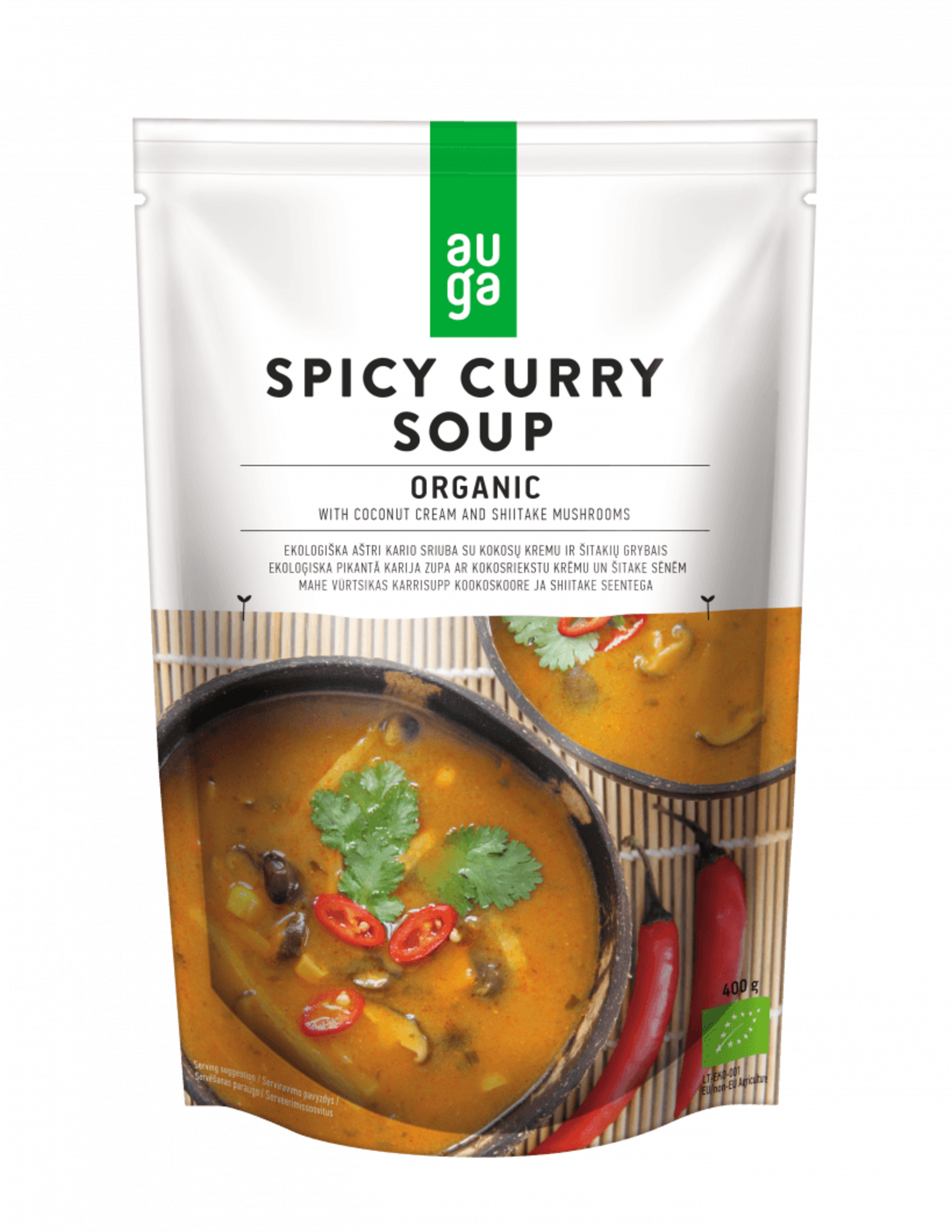 AUGA ORGANIC Spicy curry soup 400g expirace
