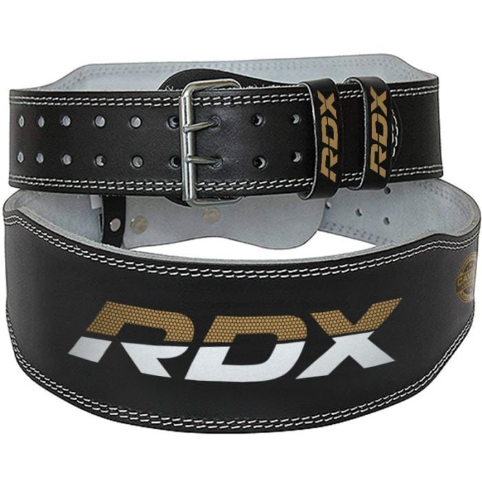 Fitness belt 6“ Leather Black/Gold S - RDX Sports RDX Sports