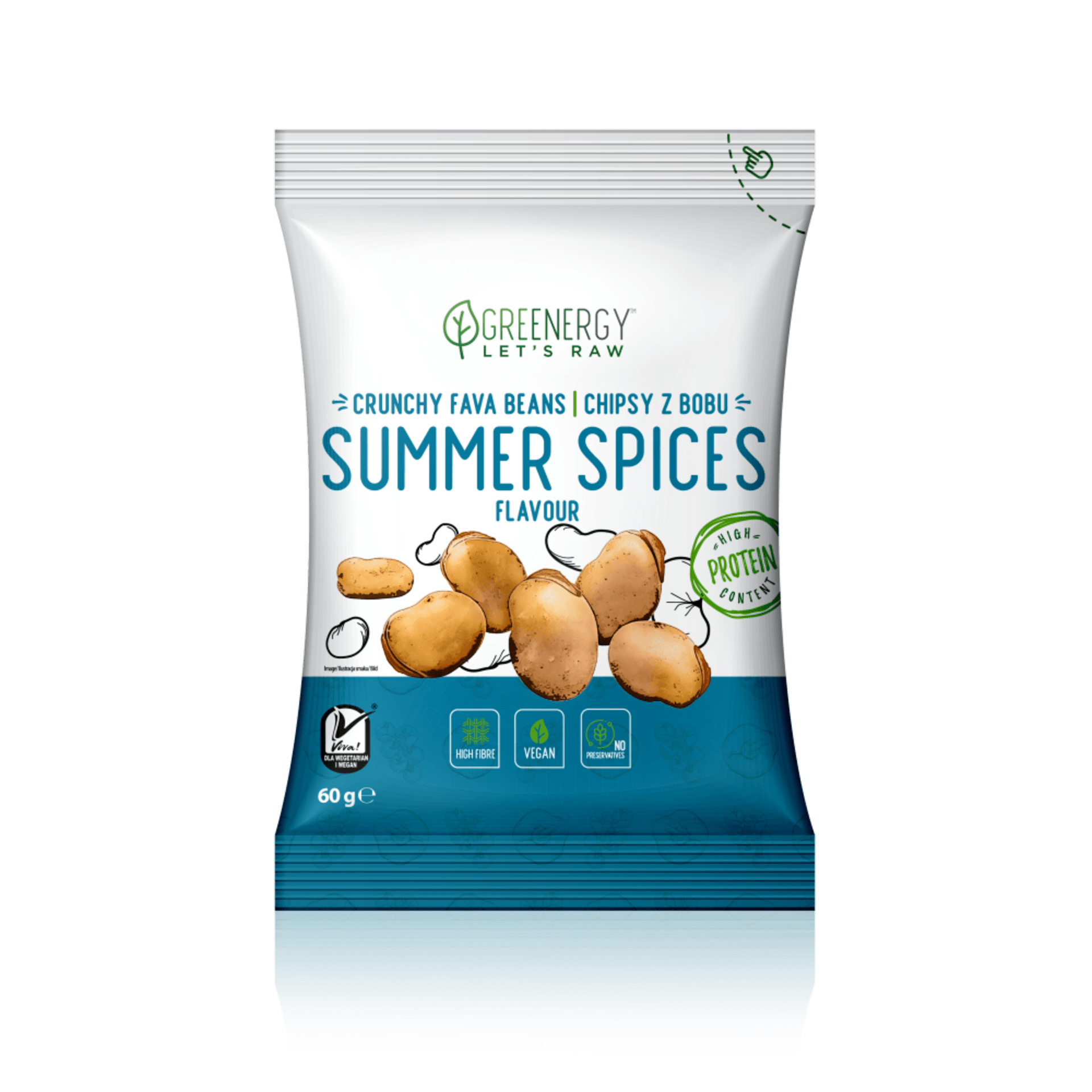 Greenergy Fava Chips s příchutí letního koření 60 g  expirace