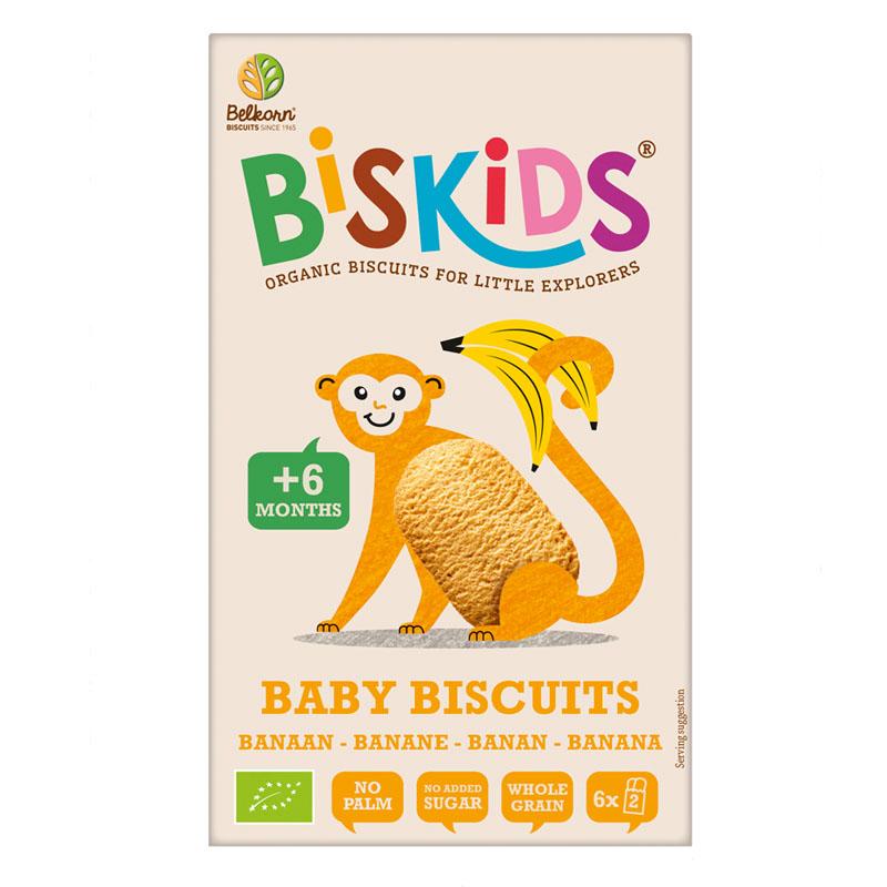 Belkorn BISkids BIO dětské celozrnné sušenky s banánem bez přidaného cukru 6M+ 120g