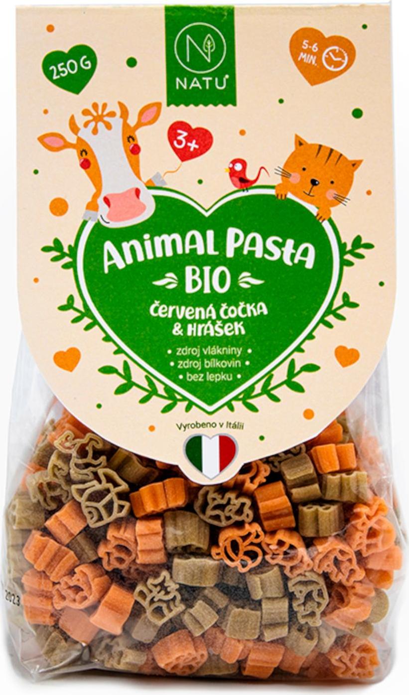 NATU Animal Pasta Těstoviny z červené čočky & hrášku BIO 250g