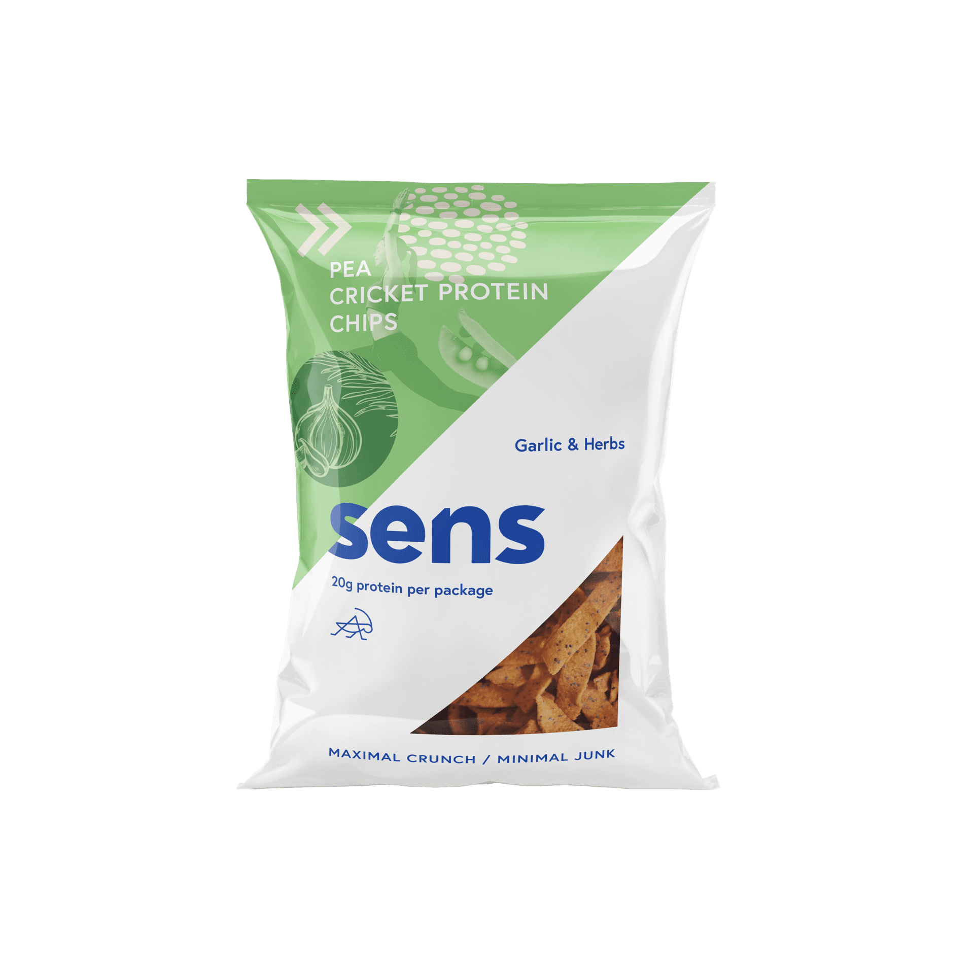 Sens Proteinové chipsy s cvrččím proteinem česnek a bylinky 80 g