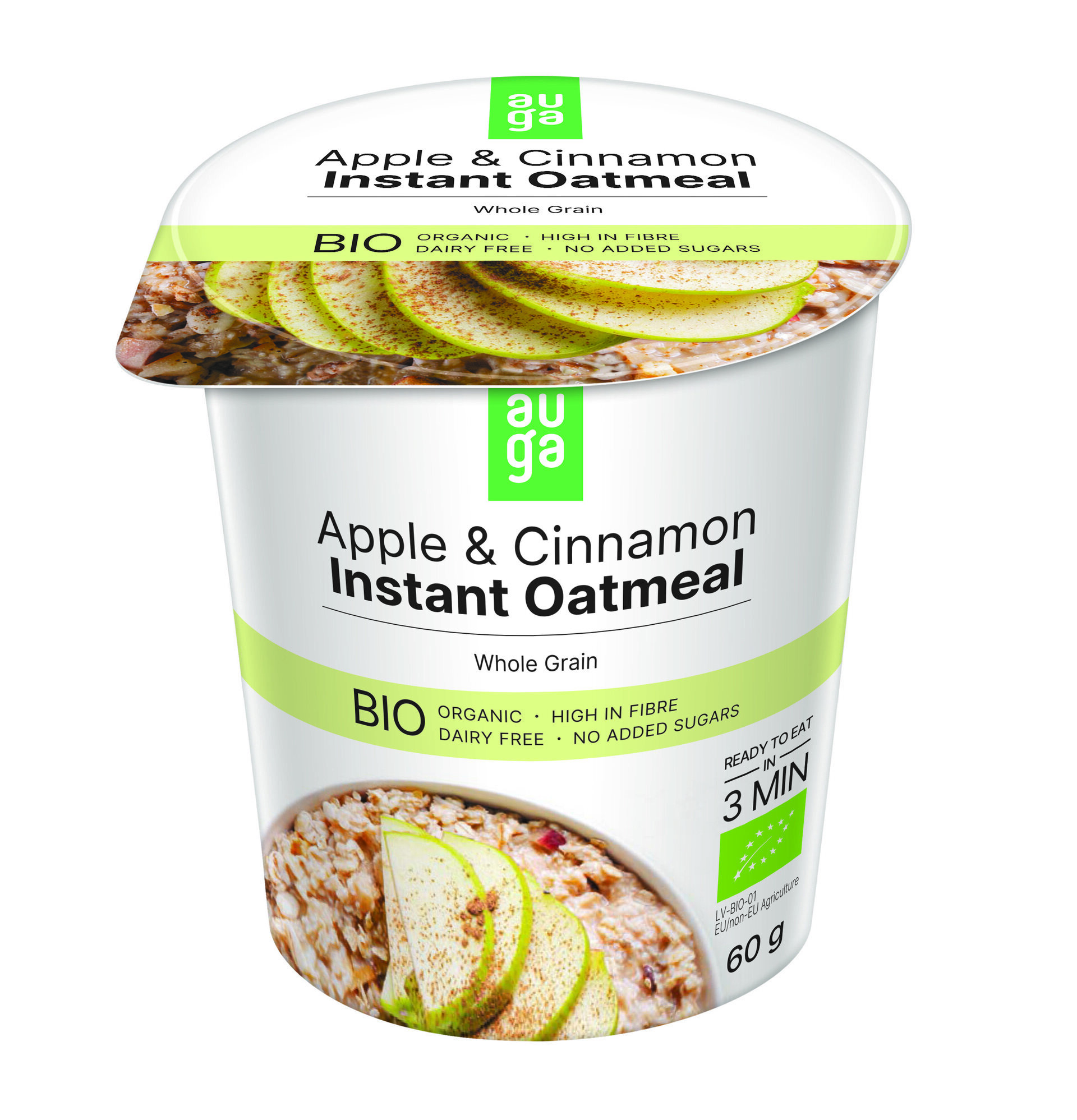 AUGA ORGANIC oatmeal with apples and cinnamon 60g expirace