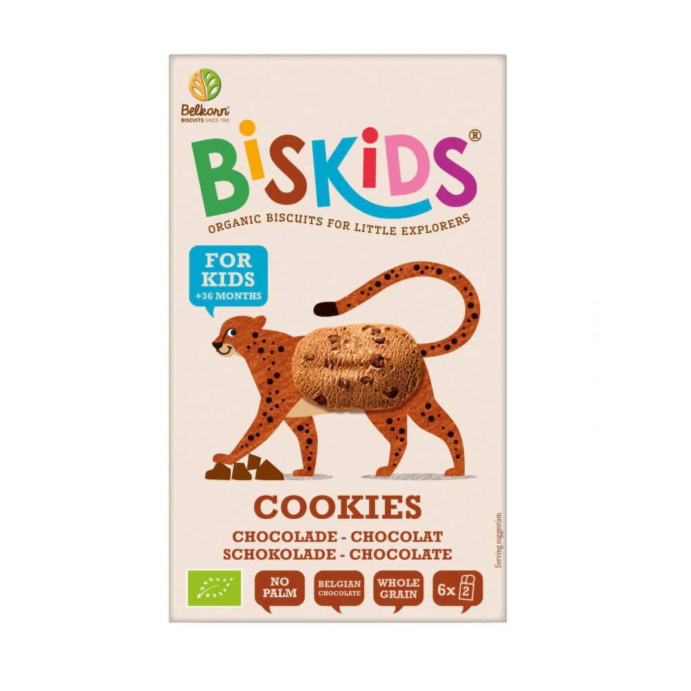 Sušenky celozrnné dětské s belgickou čokoládou 36M+ 120 g BIO   BISKIDS BISkids