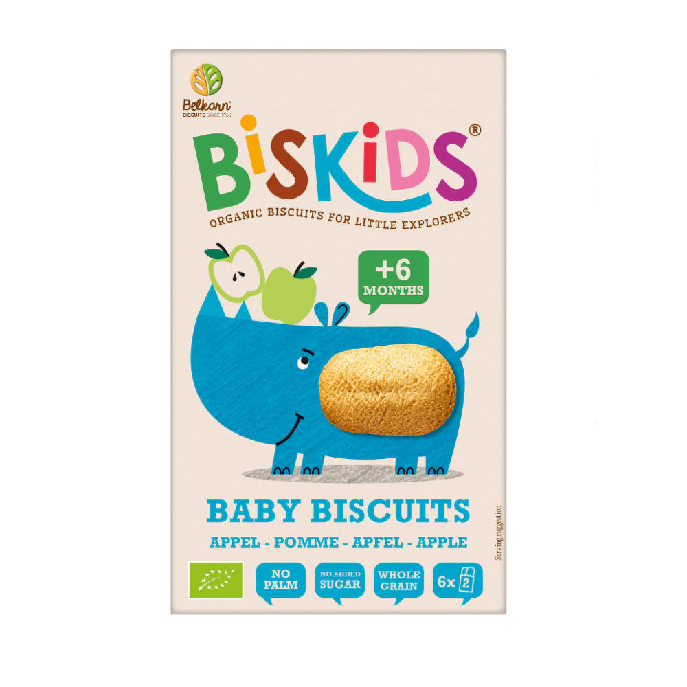 Sušenky celozrnné měkké dětské s jablečnou šťávou bez přidaného cukru 6M+ 120 g BIO   BISKIDS BISkids
