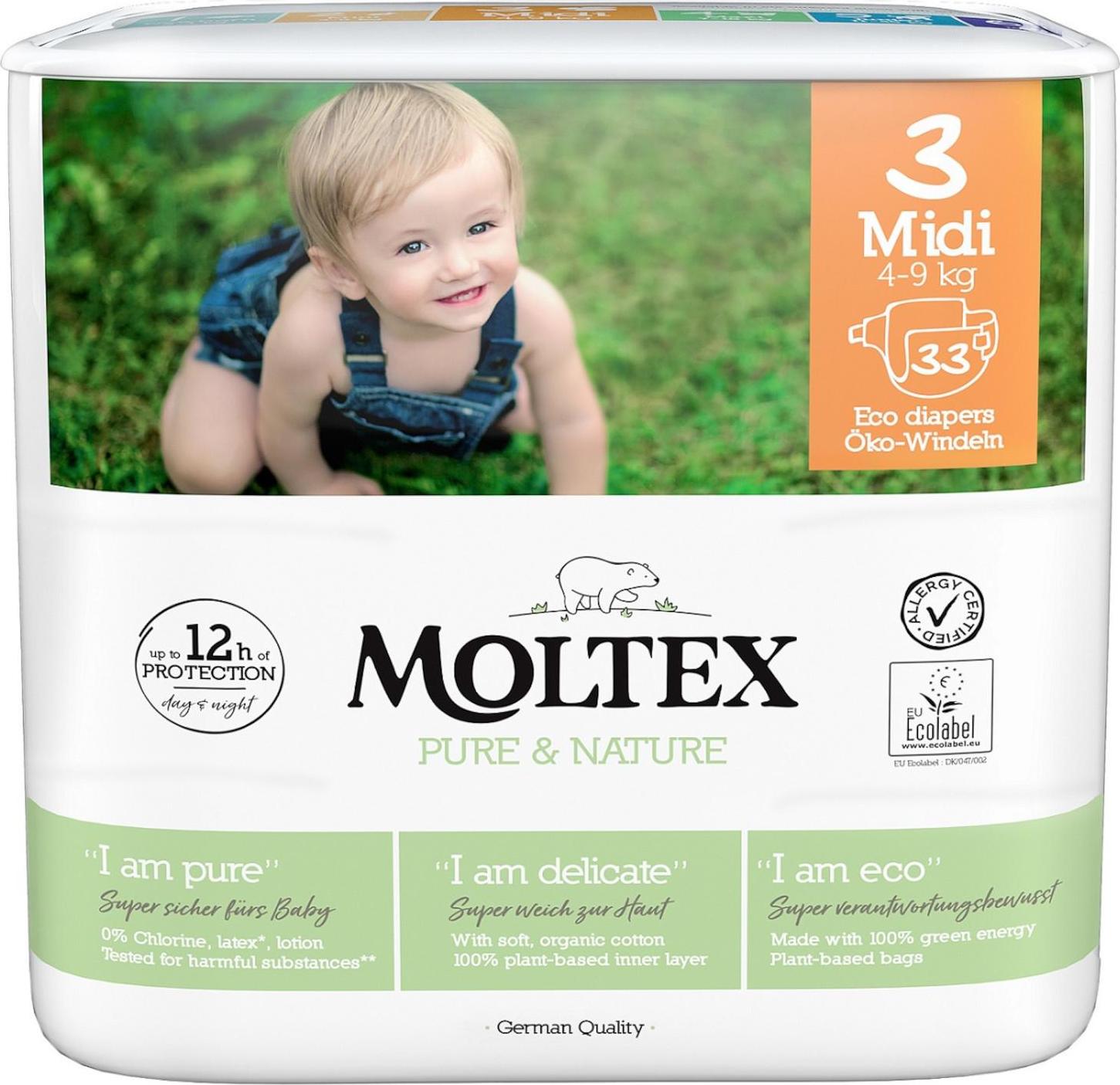 Moltex Dětské plenky Midi 4-9 kg Pure & Nature 33 ks