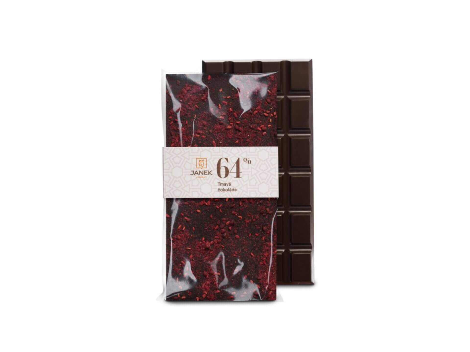 Čokoládovna Janek Tmavá čokoláda s drcenými ostružinami a lyofilizovanými malinami 85 g ex