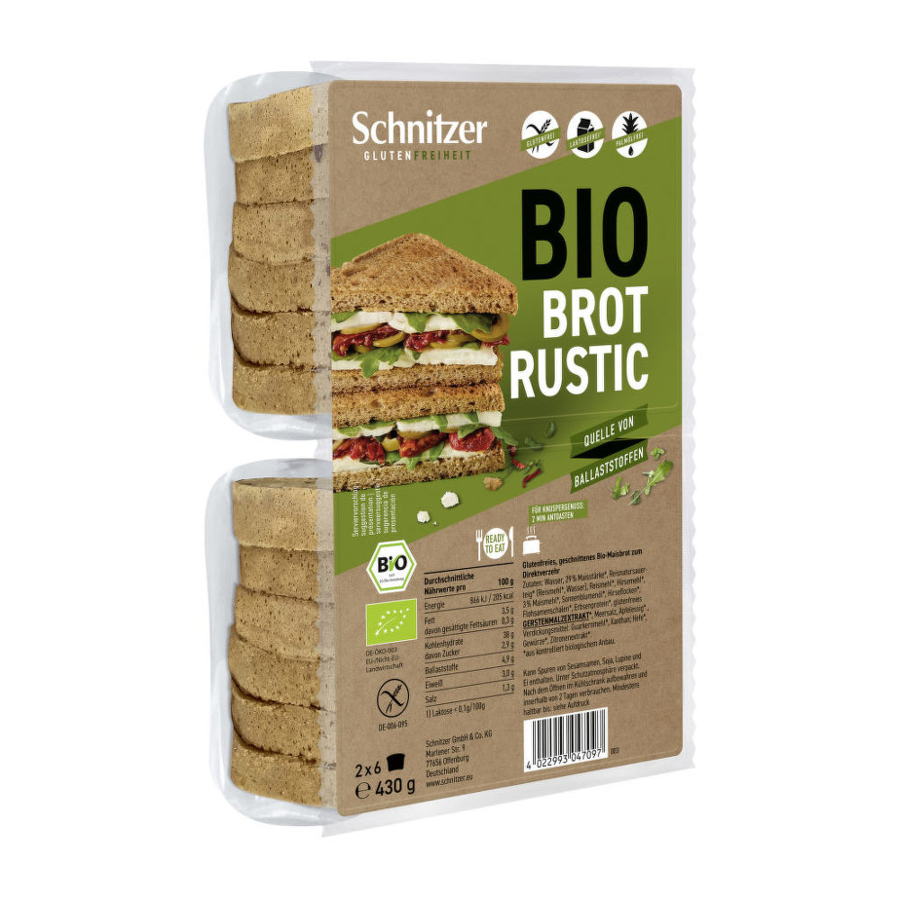 Chléb toustový rustikální bezlepkový 430 g BIO   SCHNITZER Schnitzer