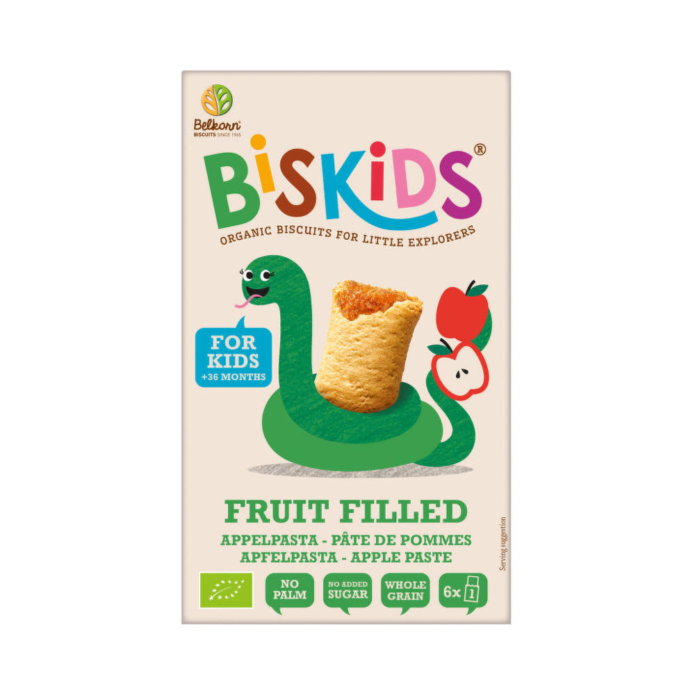 Sušenky celozrnné měkké dětské s jablečným pyré bez přidaného cukru 36M+ 120 g BIO   BISKIDS BISkids