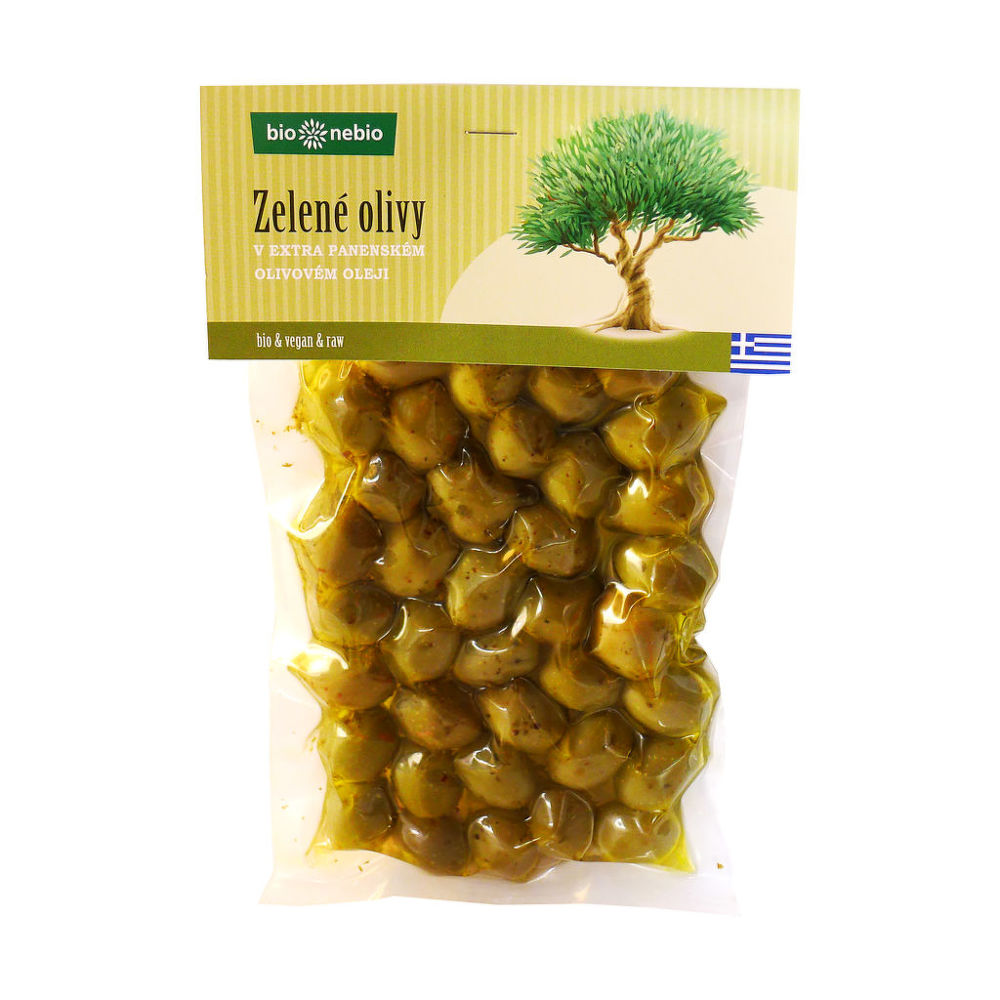 Olivy zelené v extra panenském olivovém oleji 250 g BIO   BIO NEBIO Bio nebio